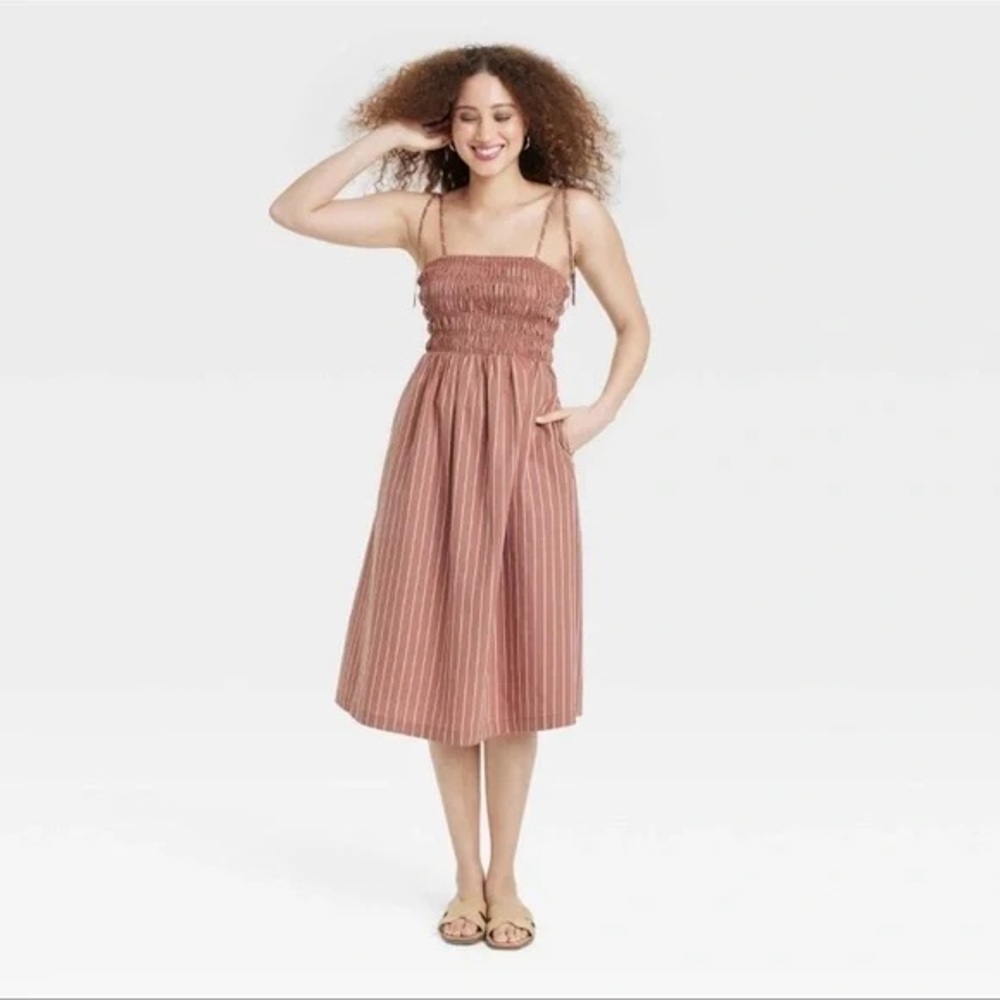 A New Day Striped Smocked Midi Dress